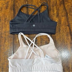 Athleta Black and Cream Sports Bras with Racerback Design